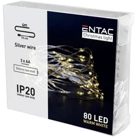 Kép 1/2 - ENTAC ECL-S80WW karácsonyi beltéri elemes drótfüzér 80 LED WW 4,1m (3XAA)
