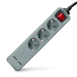 ENTAC ESE15G315SWUSBGR S1 elosztó * 3 foglalat kapcsolóval 1,5m szürke