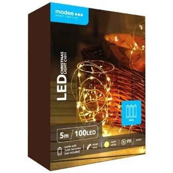MODEE ML-C1011LED karácsonyi füzér 100LED/5m réz 3xAA-elem(nélkül)  2500K