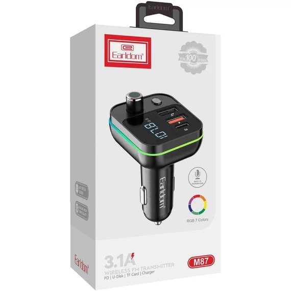 EARLDOM M87 FM Transzmitter + szivargyújtós töltő QC3.0+PD20W