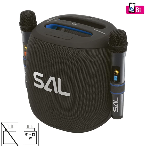 SAL PARCUBE boombox, 100 W, 2db vezeték nélküli mikrofon, 5db hangszóró,