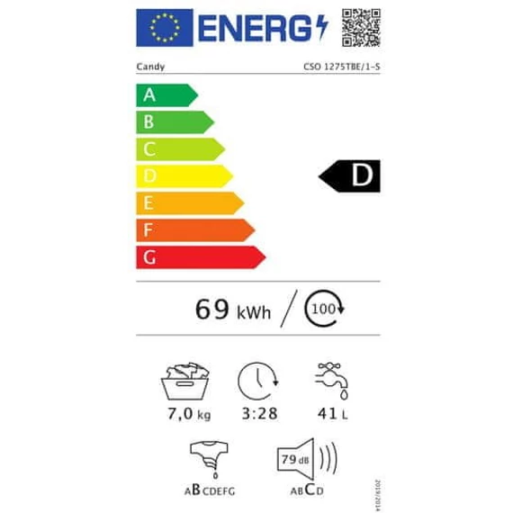CANDY CSO1275TBE1S elöltöltős mosógép 7kg/1200rpm SmartPro Gőz