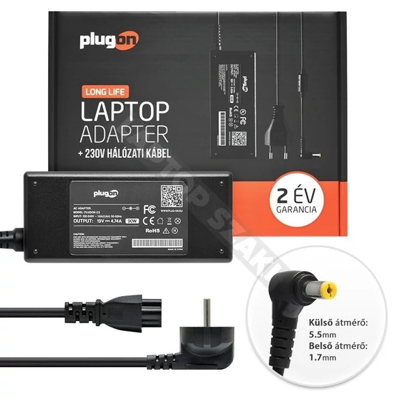 ACER 19V 4.74A (90W) 5.5mm x 1.7mm laptop töltő