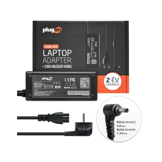 Asus 12884   laptop töltő  19V 2.37A (45W) 4.0x1.35mm