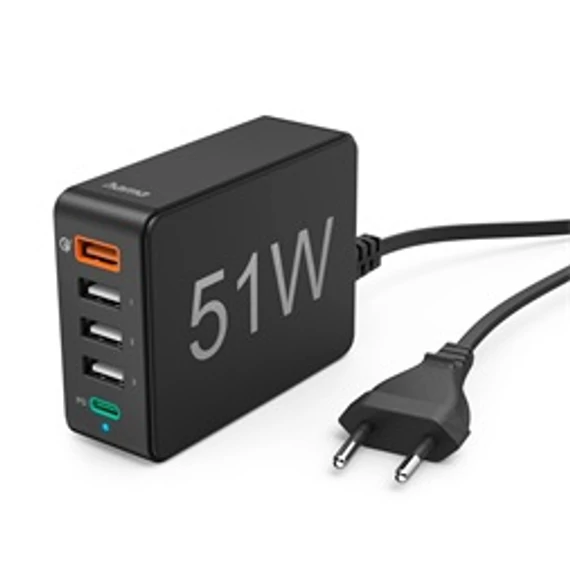 HAMA  201630 FIC 3 51W 5 PORT (1xQC3.0, 3xUSB-A, 1xUSB-C PD) hálózati töltő