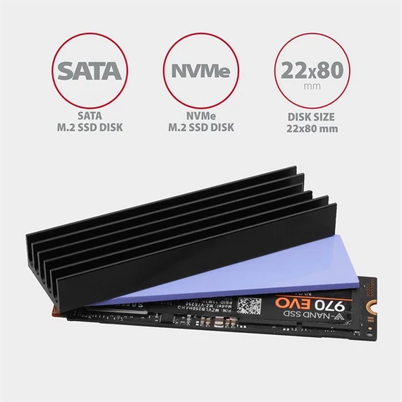AXAGON CLR-M2L10 alumínium passzív hűtő M.2 SSD-hz