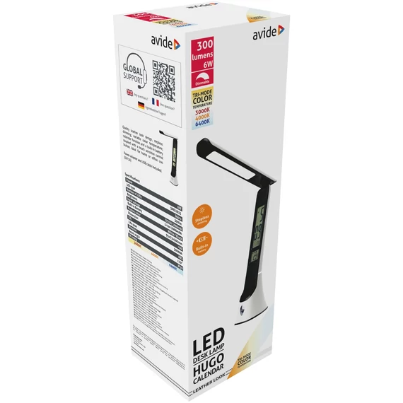 AVIDE ABLDLC-6W-WB-HG LED asztali lámpa bőrhatású Hugo fehér-fekete 6W naptár