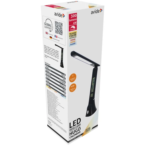 AVIDE ABLDLC-6W-B-HG LED asztali lámpa bőrhatású Hugo fekete 6W naptár