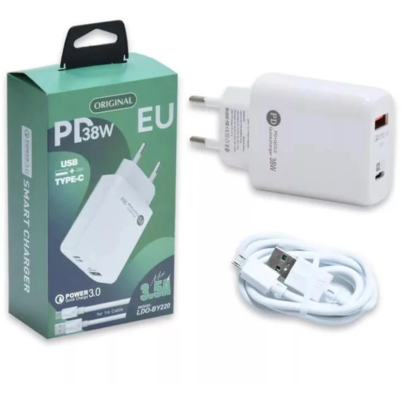 ORIGINAL LOD-BY220 Usb+type C Töltőfej+kábel fehér PD38W
