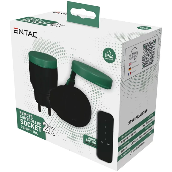 ENTAC ES-2S-RC-44 távirányítós IP44 hálózati adapter 2 db IP44 aljzat