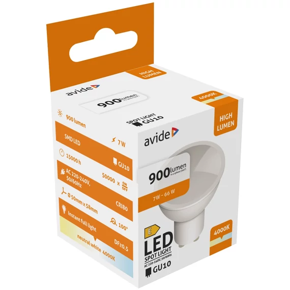 AVIDE ABGU10NW-7W-HL Spot LED izzó » GU10 4000K 7W