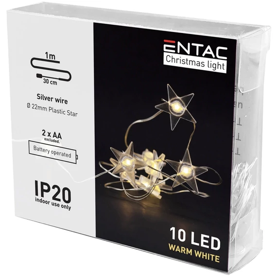 ENTAC ECLPS-10WW Karácsonyi beltéri műanyag füzér csillag 10 LED WW 1,3m (2AA nt.)