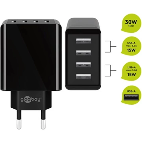 Goobay 681FC22 hálózati töltő 30W 4xUSB-A, fekete