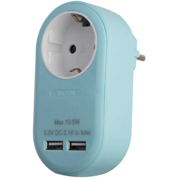 ENTAC EPAG-1EE-2USB-B hálózati adapter * 2 USB és 1 földelt aljzattal  kék