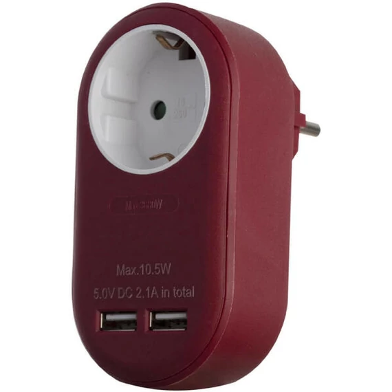 ENTAC EPAG-1EE-2USB-BR  hálózati adapter * 2 USB és 1 földelt aljzattal  burgundi