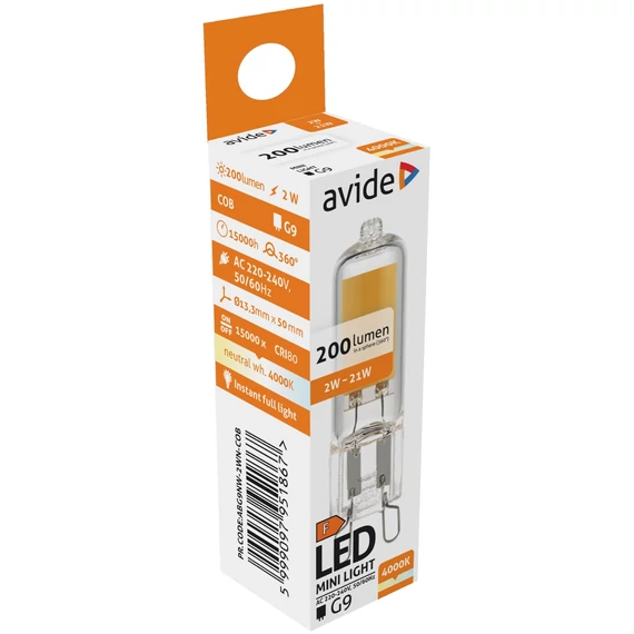 AVIDE ABG9NW-2WN-COB izzó G9 2W 4000K LED-COB üvegházas