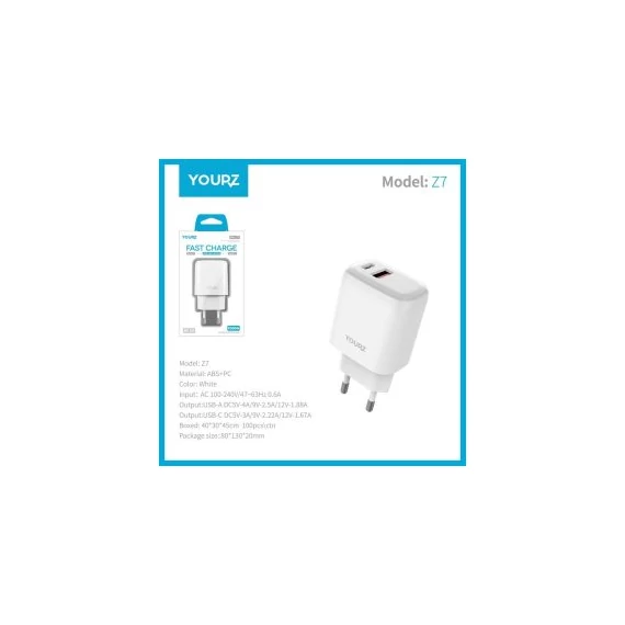 YOURZ MDZ7 Type-C USB-A PD20 hálózati töltő