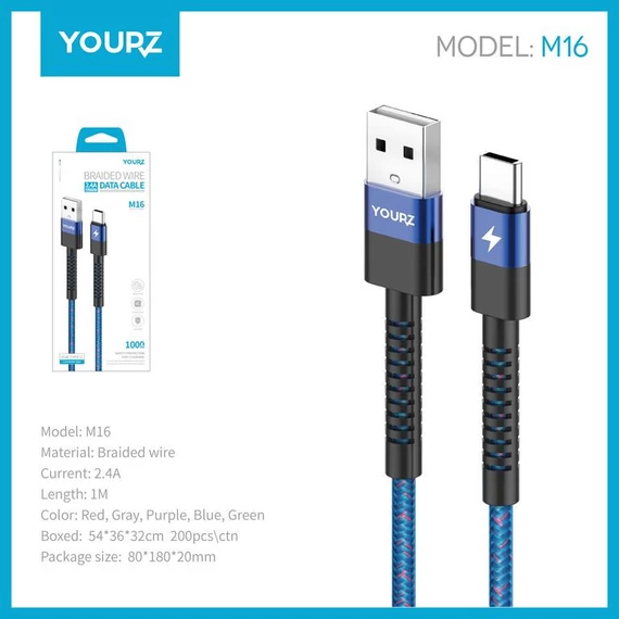 YOURZ M16 Micro USB töltő és adatkábel 1m