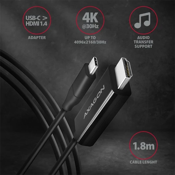 AXAGON USB-C - HDMI 1.4 kábel 1.8m