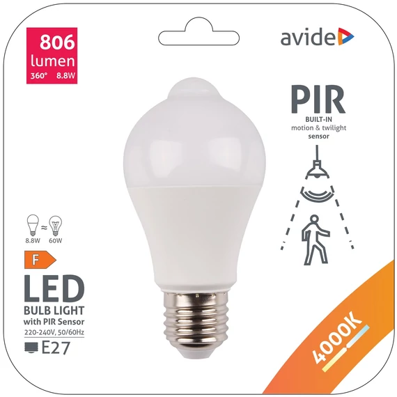 AVIDE ASG27NW-8.8WPIR mozgásérzékelős LED izzó • E27 4000K 8.8W