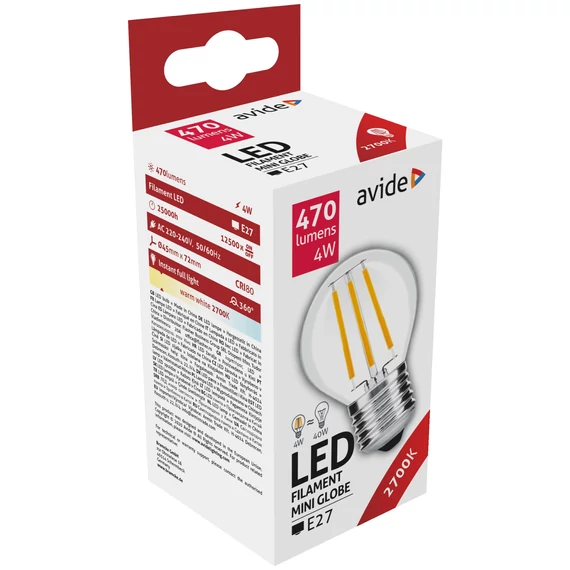 AVIDE izzó E27 4W 2700K mini gömb filament