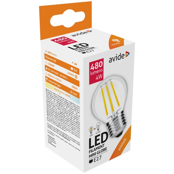 AVIDE izzó E27 4W 4000K mini gömb filament