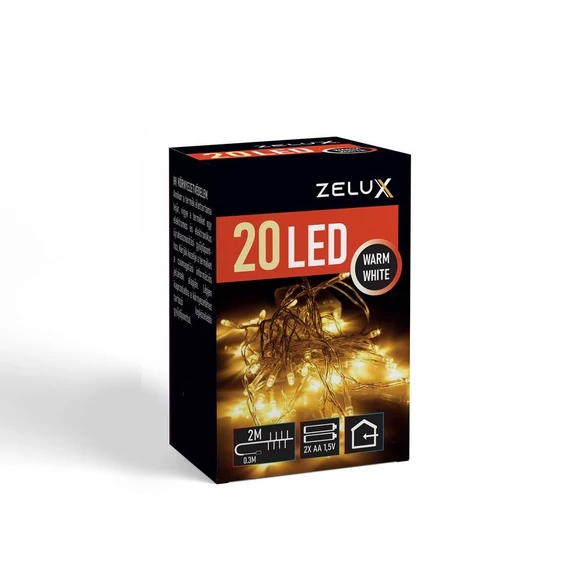 ZELUX karácsonyi füzér elemes 2m 20LED meleg fehér