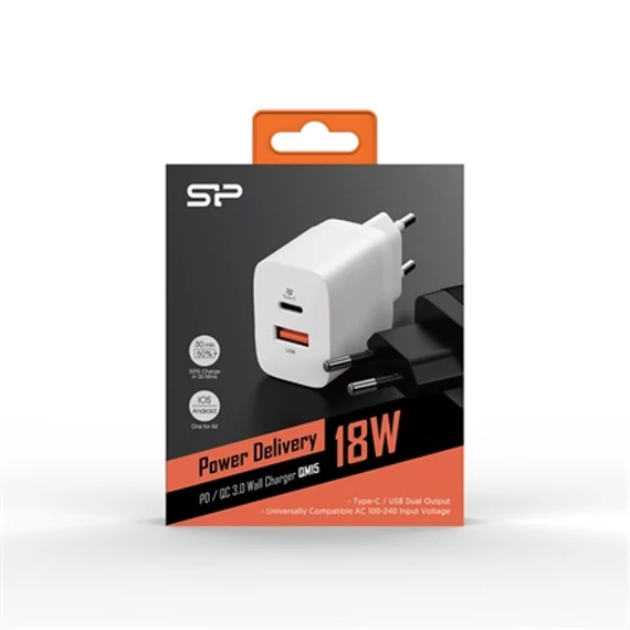 SILICON POWER QM15 Type-C + USB A hálózati töltő