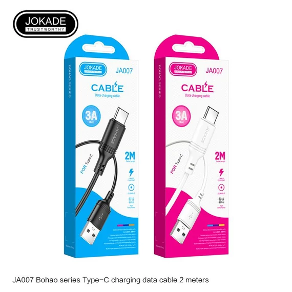 JOKADE töltő és adatkábel 2m USB-Type-C 3A fehér