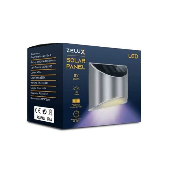 ZELUX LED Solar napelemes ezüst fali lámpa