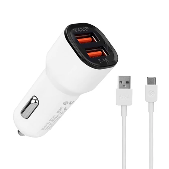S-LINK 2xUSB 17W autós töltő + Type-C kábel
