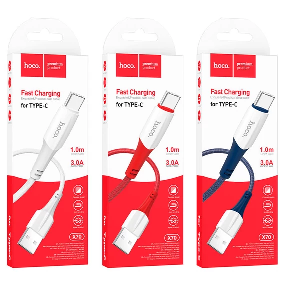 HOCO X70 USB Type-C 3A 1m fehér kábel