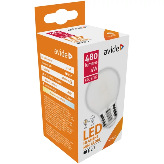 AVIDE Izzó E27 4W 4000K  mini gömb LED Frosted