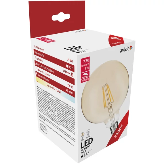 AVIDE Izzó E27 8W 2400K design LED borostyán Dimm
