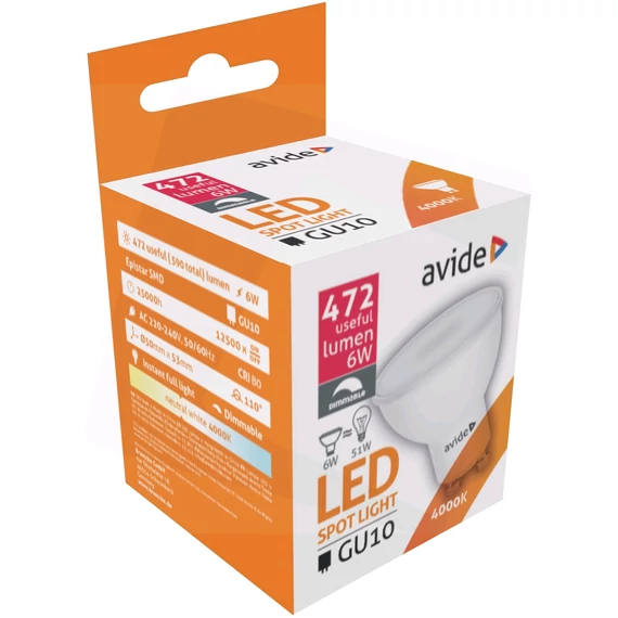 AVIDE Izzó GU10 6W 4000K 110f fényerőszab. LED