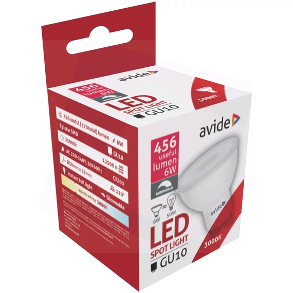 AVIDE Izzó GU10 6W 3000K 110f fényerőszab. LED