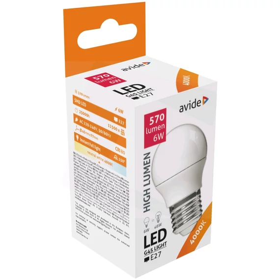 AVIDE Izzó E27 6W 4000K mini gömb LED