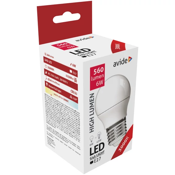 AVIDE Izzó E27 6W 3000K mini gömb HL-LED