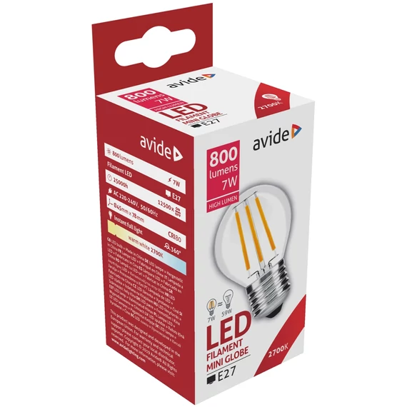 AVIDE Izzó E27 7W 2700K mini gömb HL-LED Filament
