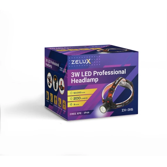ZELUX ZX5713 LED fejlámpa mozgásérzékelővel 3W