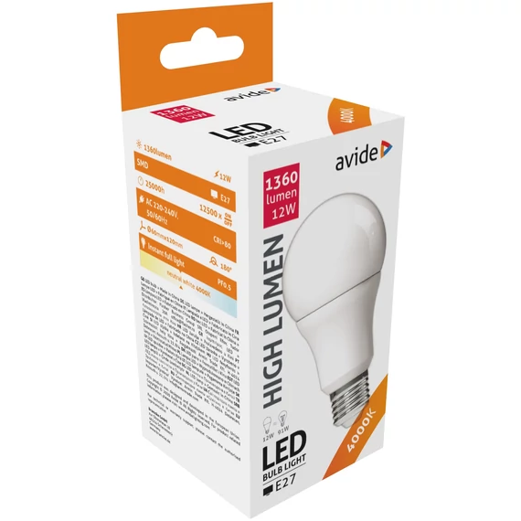 AVIDE Izzó E27 12W 4000K gömb HL-LED
