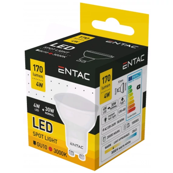 ENTAC Izzó GU10 4W 3000K 100f LED