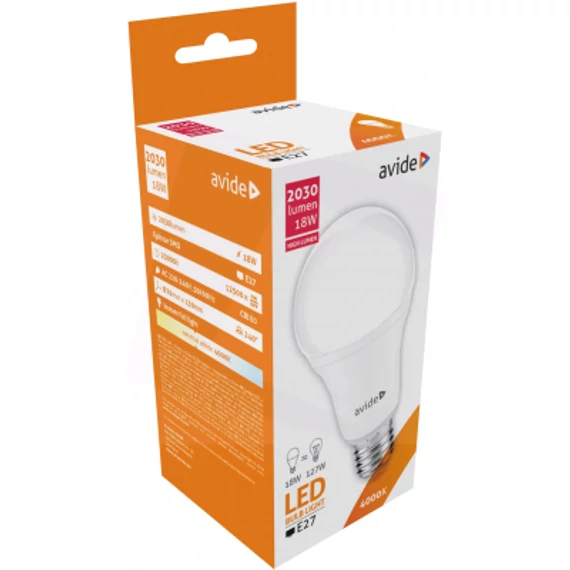 AVIDE Izzó E27 18W 4000K nagy gömb LED