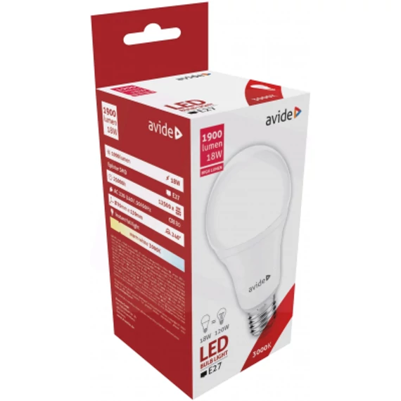 AVIDE Izzó E27 18W 3000K nagy gömb LED