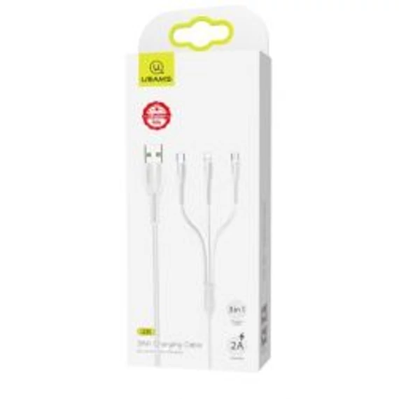 USAMS SJ367 TypeC/Micro/Lightning USB kábel fehér