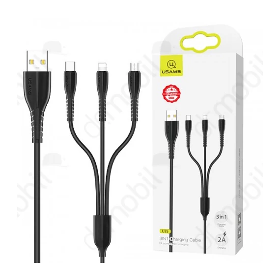 USAMS SJ367 TypeC/Micro/Lightning USB kábel fekete