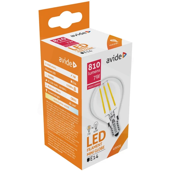 AVIDE ABLFMG14NW-HL-7W Izzó E14 7W 4000K 360f High Lumen LED