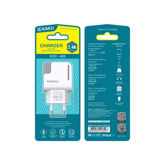 KAKU  USB hálózati adapter 2,4A